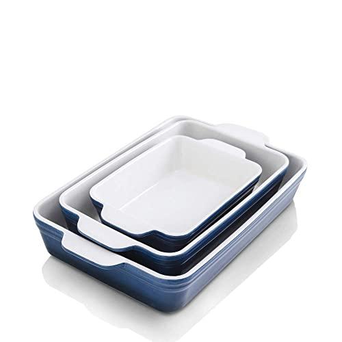 KOOV Bakeware Set, Ceramic Baking Dish, Rectangular Baking Pans for Cooking, Cake Dinner, Kitchen, 9 x 13 Inches, 3-Piece (Set of 3, Gradient Blue)
