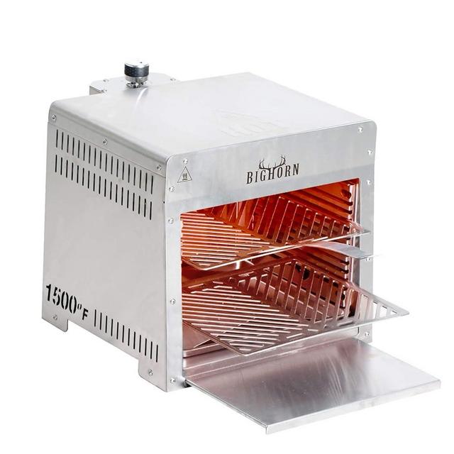 BIG HORN Smokeless Silver Tabletop Propane Gas Grill with Adjustable Grill Grate