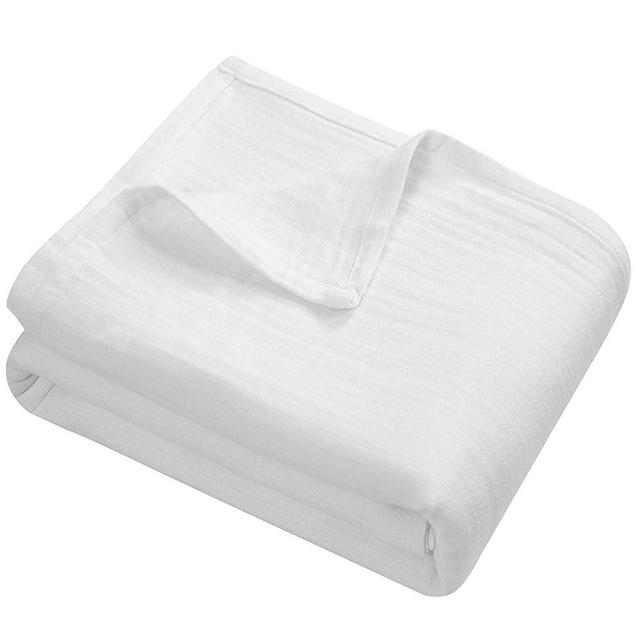PHF 100% Cotton Muslin Blanket King Size 108" x 90", Yarn Dyed 3 Layers Ultra Soft Lightweight Breathable Blanket for All Season, Perfect Blanket Layer for Couch Bed Sofa,Elegant Home Decoration White