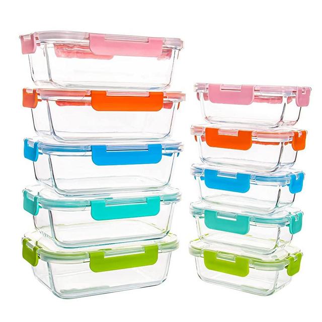 10 Pack Glass Food Storage Containers, Glass Meal Prep Containers with Lids Leak Proof, BPA Free Glass Bento Boxes for Adults, Microwave & Freezer Safe (34oz & 12oz)