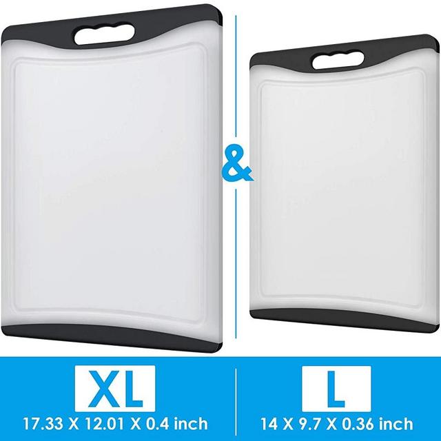 Extra Large Cutting Board, 17.33" and 14" Plastic Cutting Board for Kitchen Dishwasher Chopping Board with Juice Grooves Kitchen Cutting Board with Easy Grip Handle, Clear, Kikcoin