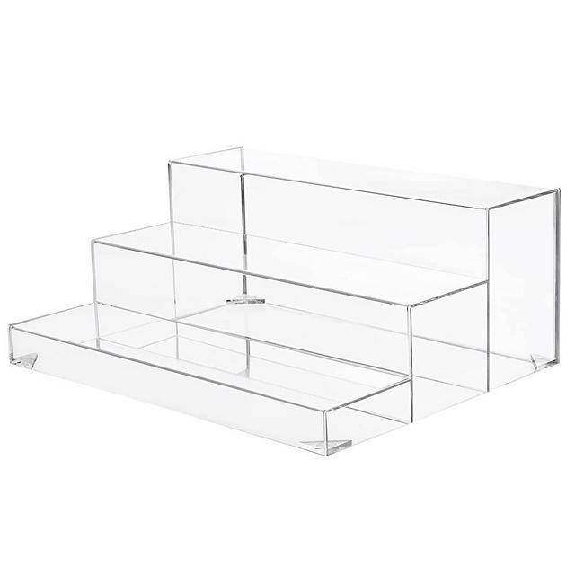 BARsics 3-Tiers Assembled Back Bar Bottle Rack Display, Clear Acrylic Stand Riser 16x6.5x12.5 inches