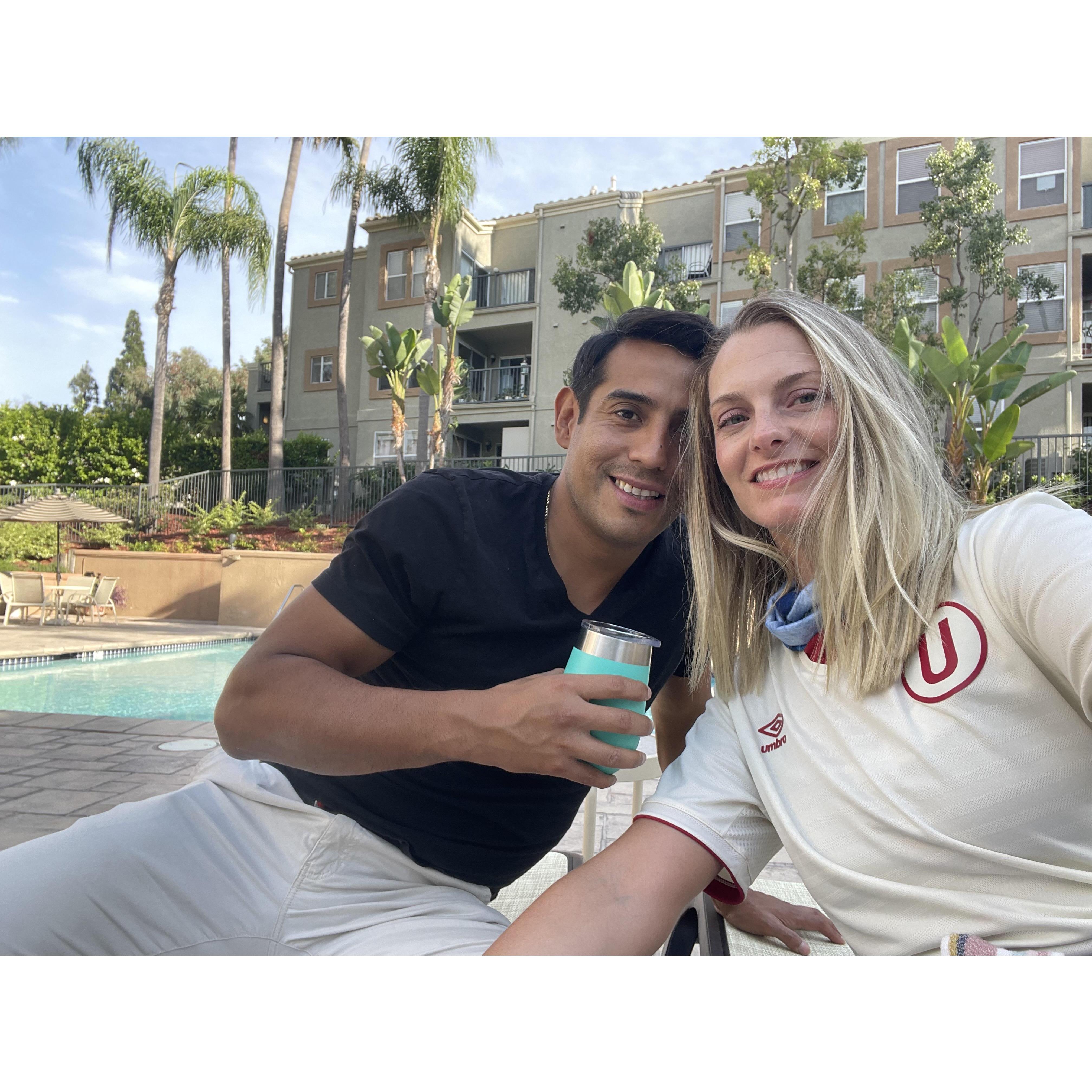 Hanging by our pool at home.