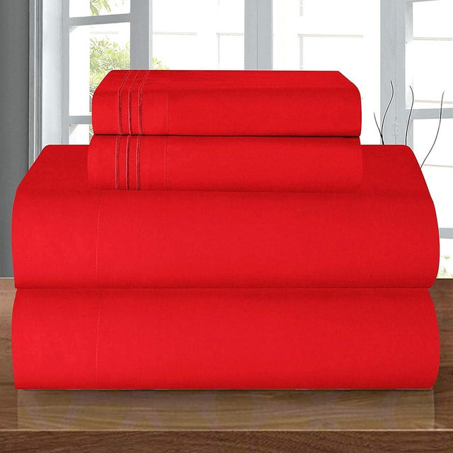 Elegant Comfort Luxury Soft 1500 Premier Egyptian 4-Piece Premium Hotel Quality Wrinkle Resistant Coziest Bedding Set, All Around Elastic Fitted Sheet, Deep Pocket up to 16inch, King, Red