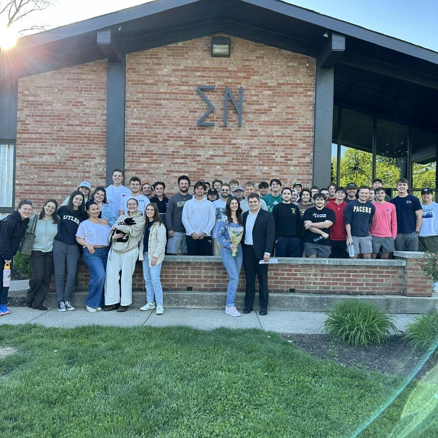 Lucas lavalieres me into his fraternity (making me an honorary member). He had to write a speech & read it in front of all of our friends.