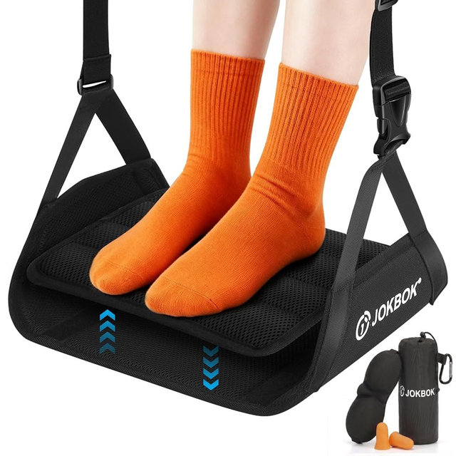 Extra-Wide 2-in-1 Airplane Foot Hammock, Detachable Bamboo Base Airplane Footrest No-Squeeze Foot Rest, Travel Essentials for Flying Long Flights, Portable Leg Sling Seat Cushion Travel Accessories