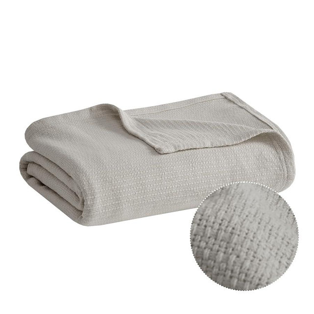 Madison Park Freshspun Basketweave Luxury Cotton Blanket Grey 66x90" Twin Size Basketweave Premium Soft Cozy 100% Cotton For Bed, Couch or Sofa