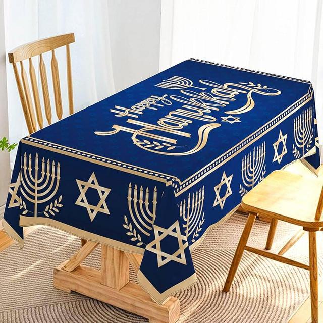 Hafangry Happy Hanukkah Tablecloth Jewish Chanukah Menorah Table Cover Festival Decoration Home Dining Room Kitchen Table Cloth Decor-60×84inch