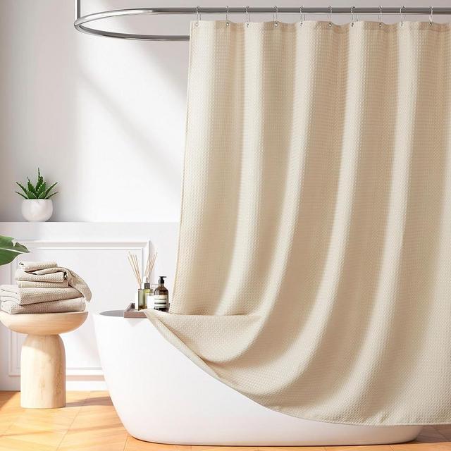 Madison Park Shower Curtain Waffle Weave, Vibrant Dyed, Waffle Shower Curtain 3M Scotchgard Moisture Management, Farmhouse Long Shower Curtains for Bathroom, Long: 72x78 Beige