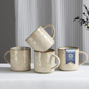 HaWare 14OZ Coffee Mugs Set of 4, Stoneware Coffee Cups with Handle, Latte Mug for Man, Woman, Dad, Mom, Modern Tea Mugs for Latte/Cappuccino/Cocoa/Milk, Dishwasher& Microwave Safe, Saturn Khaki