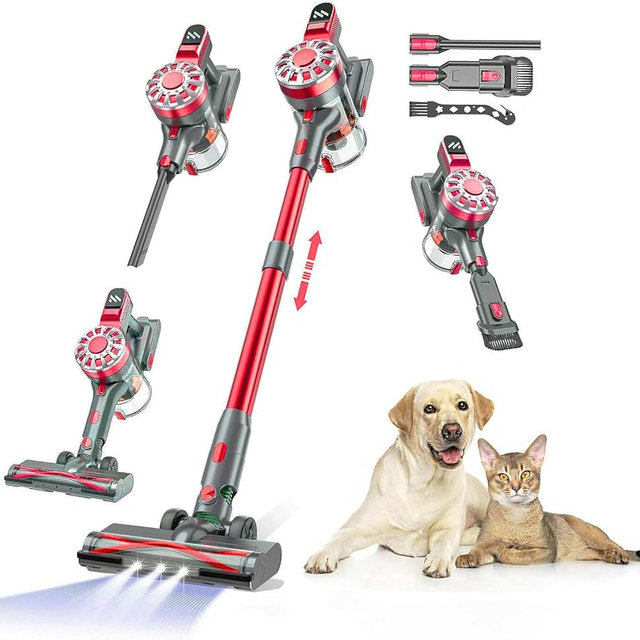 WLOTPO Cordless Vacuum Cleaner for Home,Lightweight Stick Vacuum Cordless Rechargeable with Power Suction, Up to 35 Mins Runtime, Hardwood Floor Vacuum for Pet Hair,Carpets,Tile(Ruby Red)
