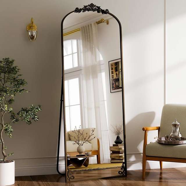 GLSLAND 56"x21" Vintage Full Length Mirror - Carved Arched Floor Mirror Baroque Full Body Mirrors for Bedroom Living Room Entryway,BRE