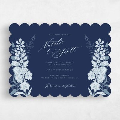 Blue Scalloped Wedding Invitation - Felce Landscape