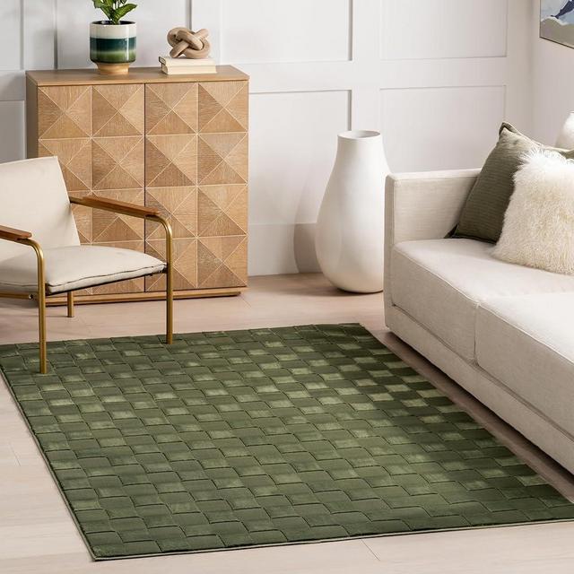 nuLOOM Alaiya Checkered 4x6 Machine Washable Area Rug for Living Room Bedroom Dining Room Kitchen, Green