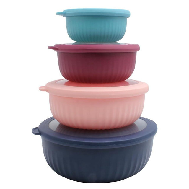 COOK WITH COLOR Prep Bowls with Lids- Wide and Deep Nesting Plastic Small Mixing Bowl Set with Lids, 8 Piece Set - Wide Bowls, Navy