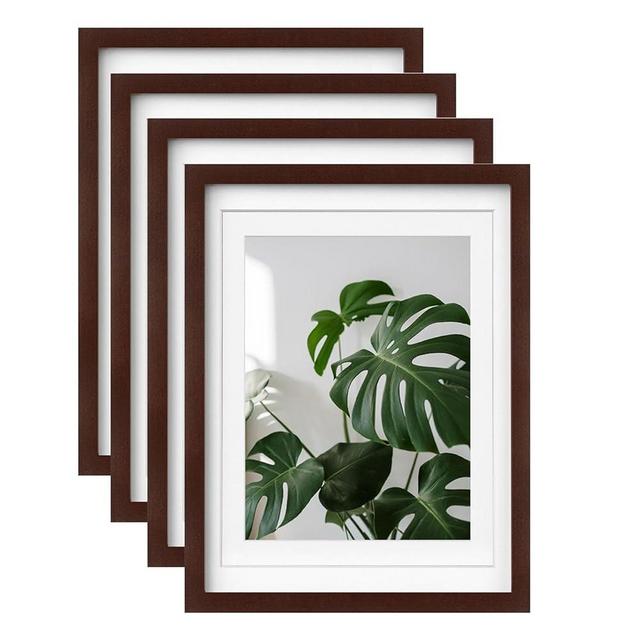 Egofine 12x16 Picture Frames with Plexiglass, Display Pictures 9x12/11x14 with Mat or 12x16 Without Mat Set of 4 for Tabletop and Wall Mounting,Walnut Color