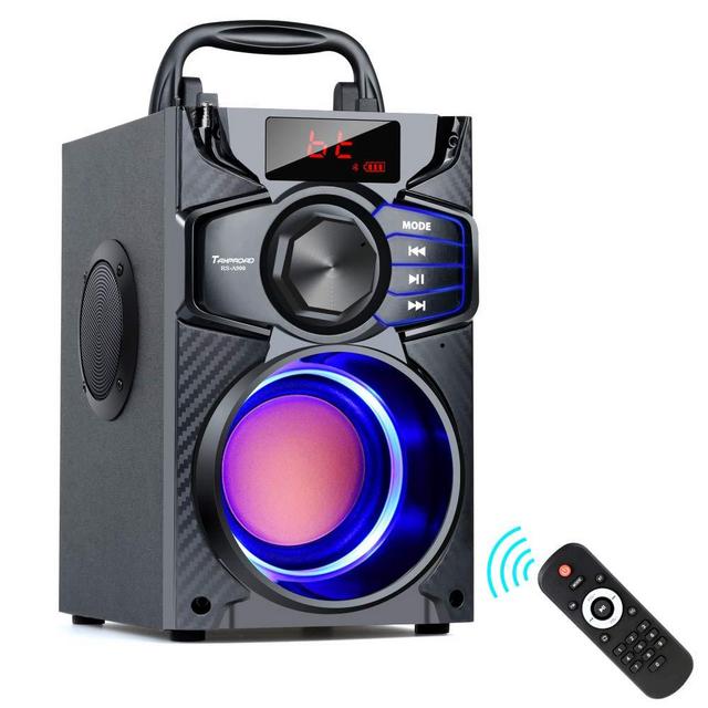 Bluetooth Speakers, Wireless Speaker with Impressive Sound, Booming Bass, Wireless Stereo Pairing, Portable Speaker with Party Light, Support Remote Control FM Radio for Phone Computer PC Home TV