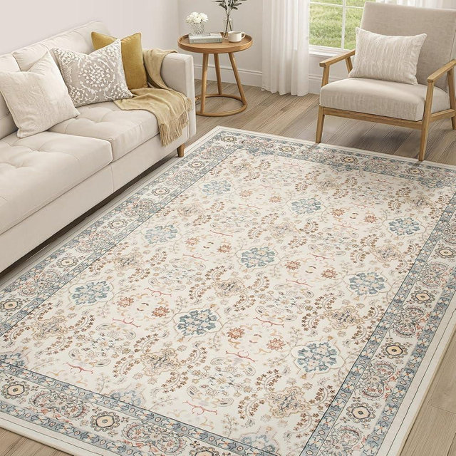 Vintage Living Room Area Rug 6x9 - Large Soft Washable Oriental Traditional Distressed Farmhouse Rugs for Bedroom - Indoor Floor Accent Carpet for Home Office House Decor - Multi