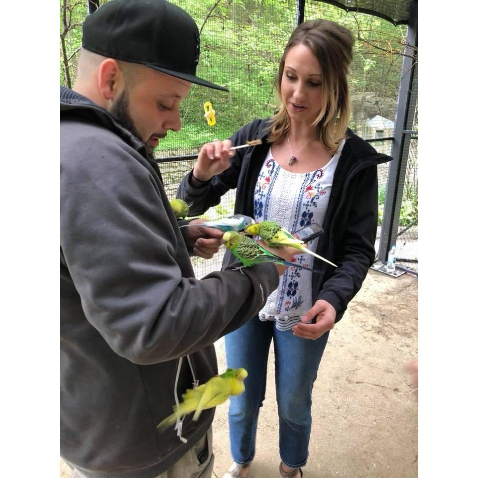 Feeding birds at John Ball Zoo in Grand Rapids.