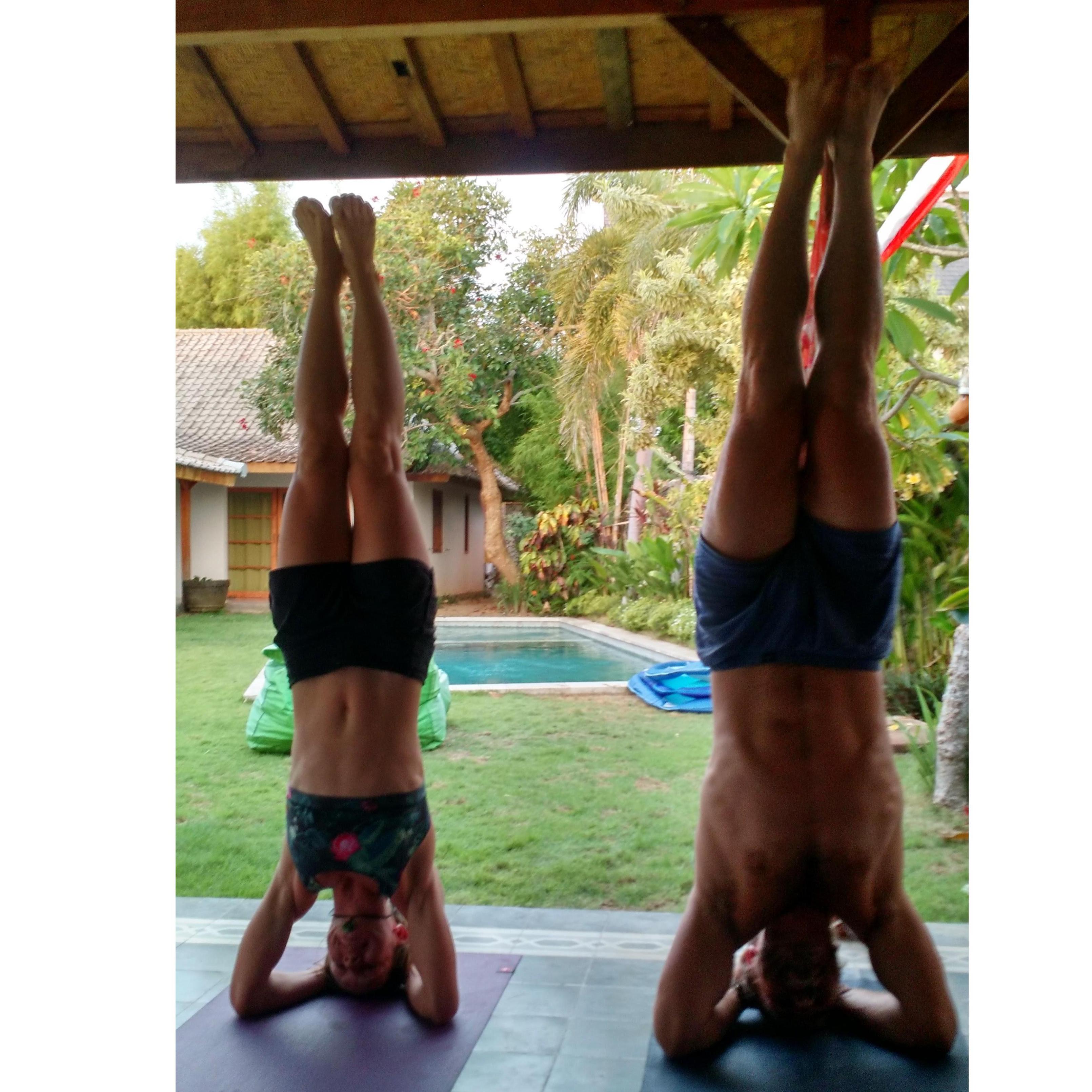 Bali, 2016: we love doing everything together, including headstands