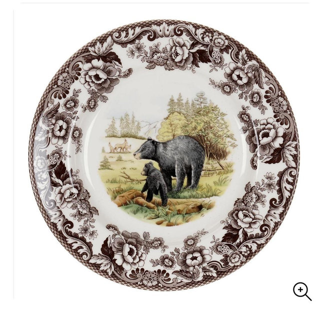 Woodland Dinner Plate 10.5 Inch, Black Bear