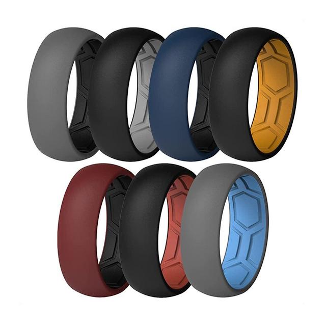 ThunderFit Men Breathable Air Grooves Silicone Wedding Ring Wedding Bands - 7 Rings / 4 Rings / 1 Ring - 8mm Width 2mm Thickness