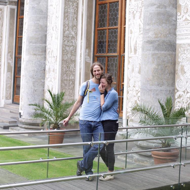 Moments after the proposal, at The Royal Gardens at Prague Castle, 2017