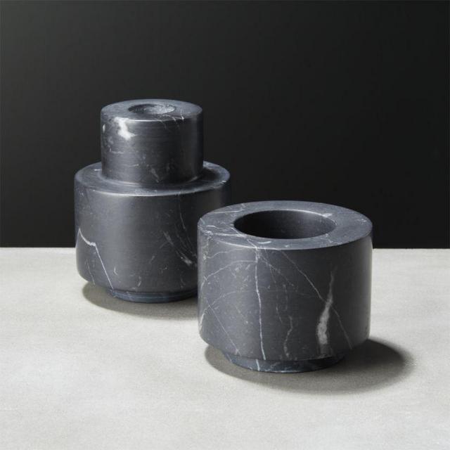 Flip Black Marble Candle Holders Set of 2