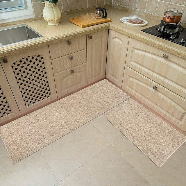 48x20 Inch/30X20 Inch Kitchen Rug Mats Made of 100% Polypropylene 2 Pieces Soft Kitchen Mat Specialized in Anti Slippery and Machine Washable,Beige