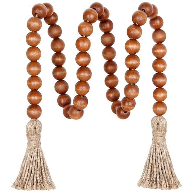 Meplait 39in Wood Bead Garland Farmhouse with Tassels,Versatile Prayer Beads Boho Chic Wall Hanging Home Decor(Brown)