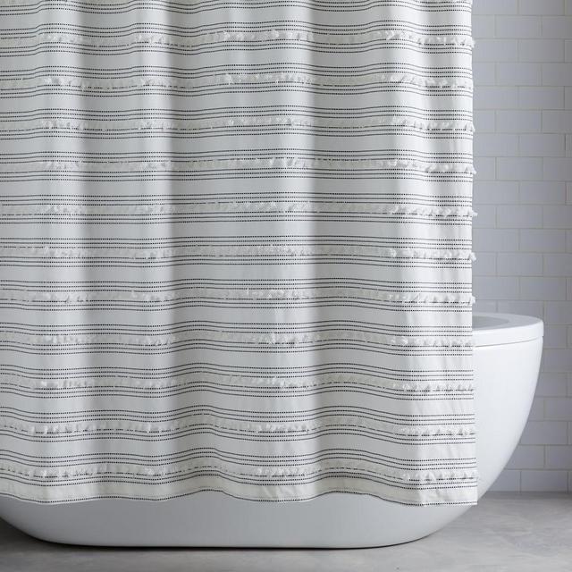 Organic Stripe Stitch Candlewick Shower Curtain & Liner