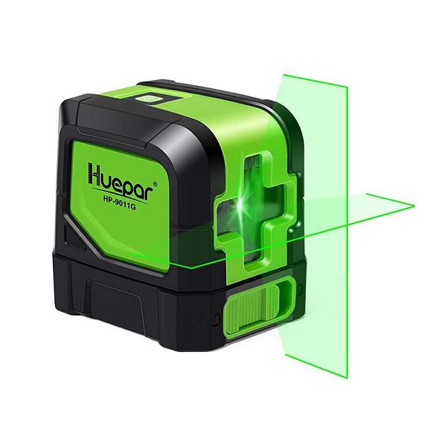 Huepar Cross Line Laser - DIY Self-Leveling Green Beam Horizontal and Vertical Line Laser Level with 100 Ft Visibility, Bright Laser with Magnetic Pivoting Base and Laser Target -M-9011G