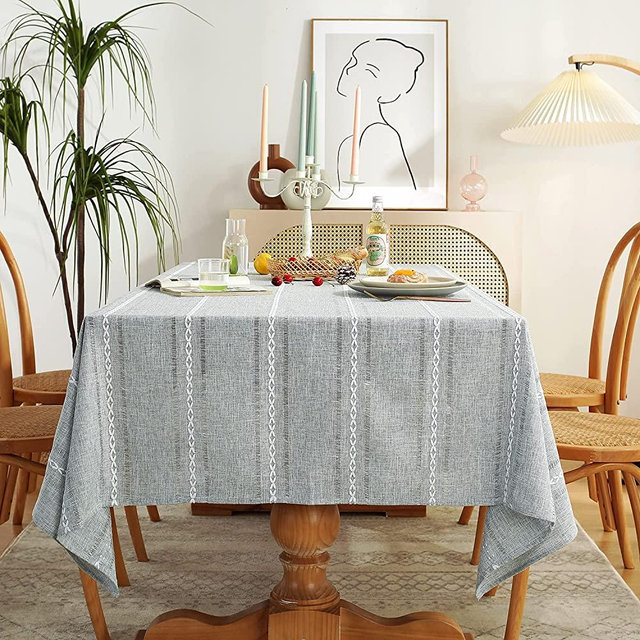 Rustic Farmhouse Style Hemstitched Embroidered Linen Tablecloth, Wrinkle Resistant Washable Dining Room tablecloths for Rectangle Tables, 60 x 84 inches - Light Gray
