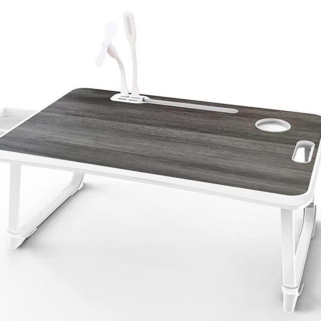 Tiovo Laptop Bed Desk Tray, Lap Desk for Bed 4 USB Ports Laptop Stand Bed Lap Table Tray with Foldable Legs Storage Drawer for Home Bed Couch Floor, Gray