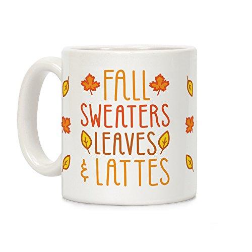 LookHUMAN Fall Sweaters Leaves & Lattes White 11 Ounce Ceramic Coffee Mug