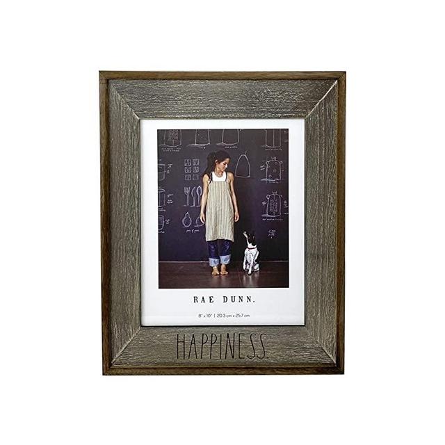 Rae Dunn “Happiness” Picture Frame - 8 x 10 in. Photo Holder for Desk or Table Top Display -Rustic Distressed Light Brown Wood Design for Family Photos, Diploma, Art - Stylish Home and Office Décor