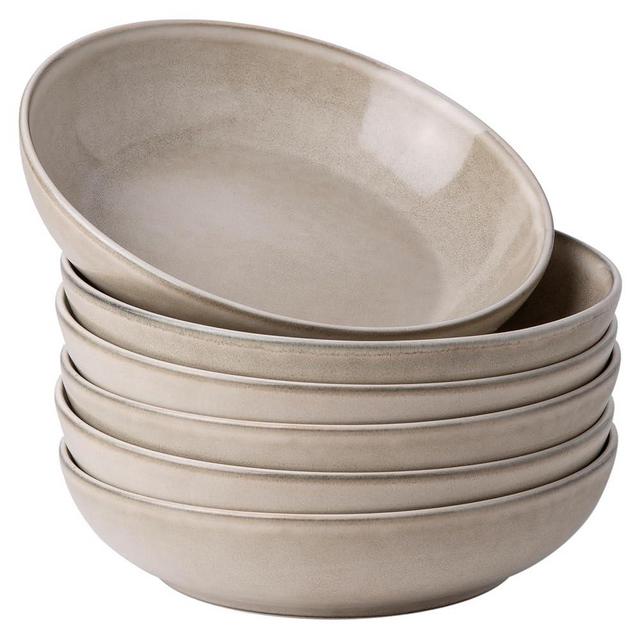 AmorArc 8.5'' Large Pasta Bowls, 36oz Ceramic Salad Serving Bowls Set of 6 for Kitchen, Wide Stoneware Bowls for Pasta,Salad,Fruit,Bread, Microwave Safe, Reactive-Color