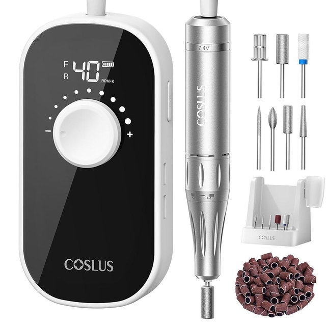 COSLUS Electric Nail Drill Professional: 40000 RPM Rechargeable Nail File with Stand for Acrylic Gel Nails - Stable & Smooth Grinding, Easy to Use, Ideal for Beginners Women, Home DIY and Salon, White