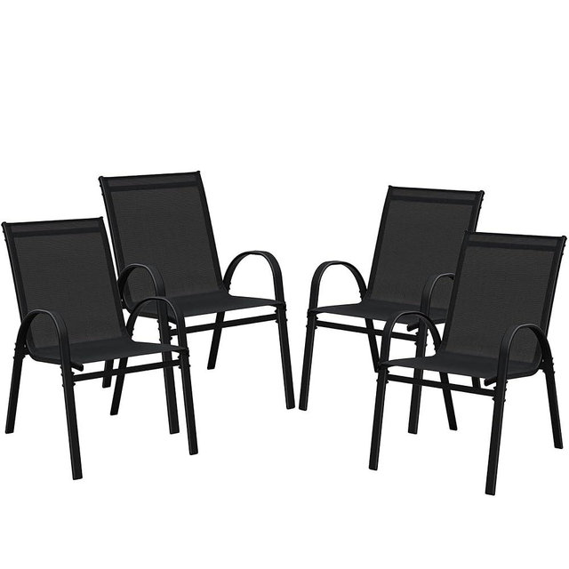 Devoko 4-Pack Stackable Patio Chairs Heavy-Duty Rust-Resistant Outdoor Dining Chairs with Ultra-Comfort Textilene Fabric for Deck, Porch, Garden & Balcony (Black)