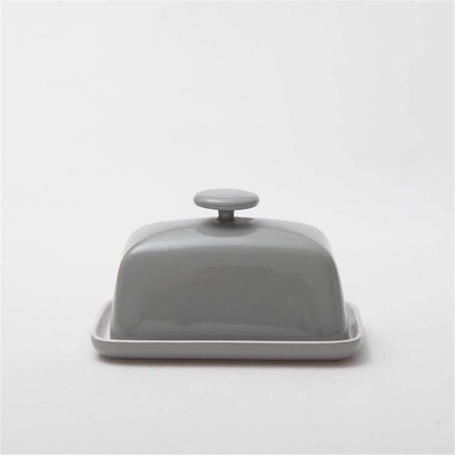 6 Inch Butter Box Ceramic Butter Plate Oiler Solid Color With Lid Cheese Storage Tray Butter Dish@Gray