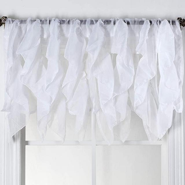 Diamond Home 1PC Cascade White Shabby Chic Sheer Ruffled Valance(50" X 16")