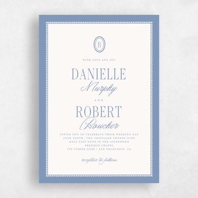 Blue Bordered Wedding Invitation - Encanto Classic