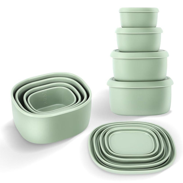 AOEDEO 4Pcs Silicone Food Storage Containers with Lids，BPA Free Reusable Silicone Storage Containers for Food Silicone Freezer Containers Freezer Dishwasher Safe (33.8oz, 20oz, 10oz, 6.7oz) (green)