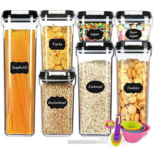 Airtight Food Storage Containers - MCIRCO 7 Pieces BPA Free Plastic Containers with Upgraded Durable Lids - for Kitchen Organization and Storage, Include 20 Labels, 1 Marker and 9 Measuring Tools