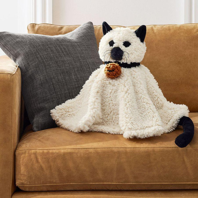 Cleo the Cat Ghost Shaped Pillow, Ivory Multi, 12" x 14"