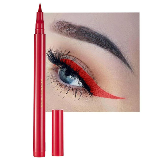 DekRion Liquid Eyeliner, Red Eyeliner Liquid, Long-lasting Colored Eyeliners, White Black Red Brown Green Purple Waterproof High-pigmented Colorful Eyeliners for Eye Makeup,1PC Red