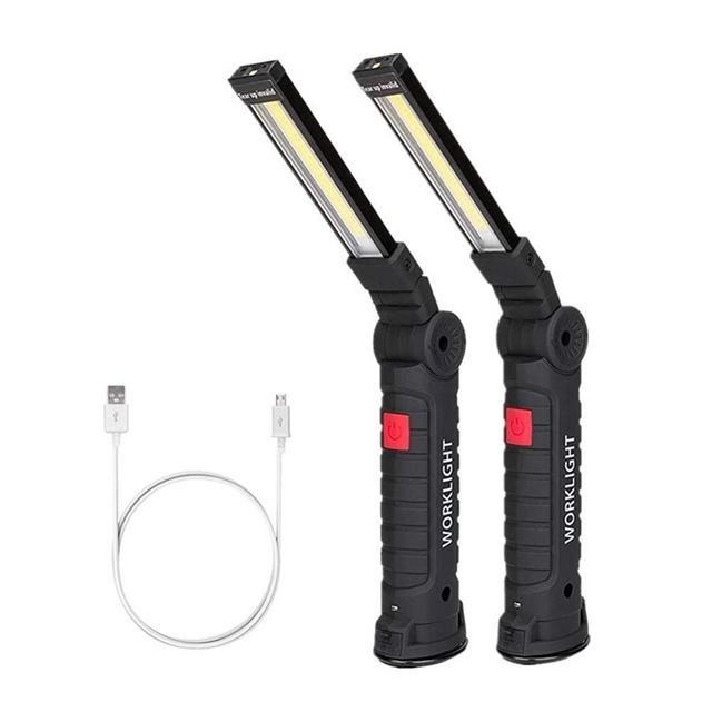 LED Work Light, Coquimbo COB Rechargeable Work Lights with Magnetic Base 360°Rotate and 5 Modes Bright LED Flashlight Inspection Light for Car Repair, Household and Outdoor Use (2 Pack, 27x4.5cm)