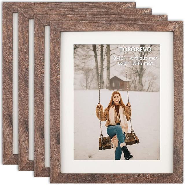 TOFOREVO 8x10 Square Picture Frames Set of 4 Rustic Wood Grain Photo Frame for Gallery Wall Mounting or Tabletop Display