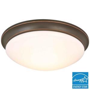 13 in. 360-Watt Equivalent Oil-Rubbed Bronze Integrated LED Flushmount with Frosted Glass Shade