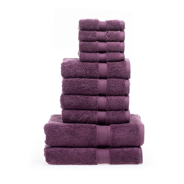 SUPERIOR Egyptian Cotton Solid Towel Set, 10PC, Plum, 10 Count